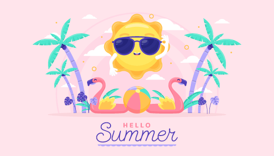 带着眼镜的太阳夏天背景矢量素材(AI/EPS)