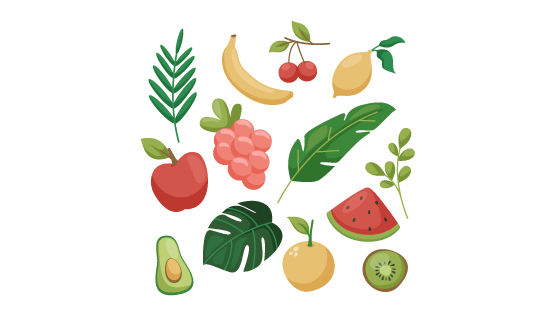 西瓜葡萄苹果等夏天水果矢量素材(AI/EPS)