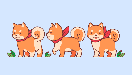 三条卡哇伊小狗矢量素材(AI/EPS/PNG)