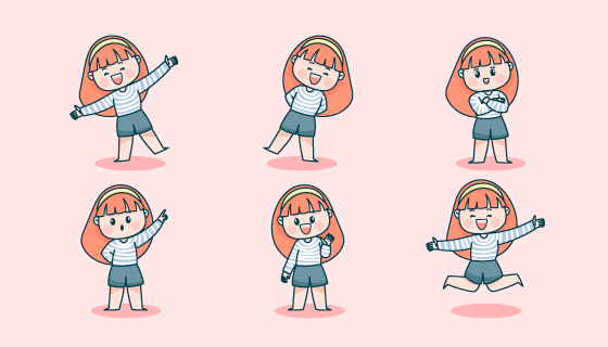 摆着不同姿势的小女孩矢量素材(EPS/PNG)
