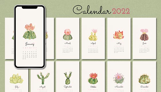 浅绿色清新植物iPhone手机月历壁纸矢量素材(EPS)