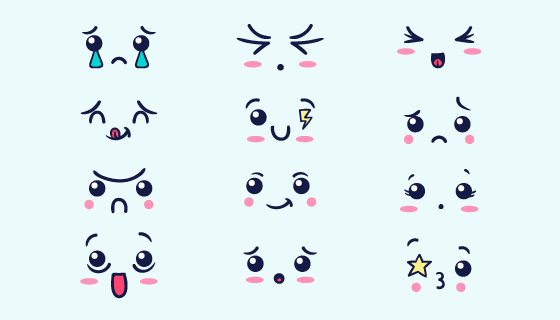 12个卡哇伊表情矢量素材(AI/EPS/PNG)