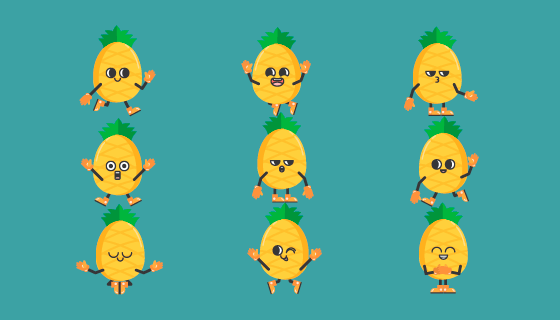 可爱搞笑的菠萝矢量素材(EPS/PNG)