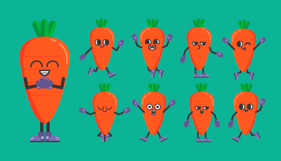 不同姿势的可爱胡萝卜矢量素材(EPS/PNG)