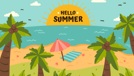 夏日海滩景色矢量素材(AI/EPS)