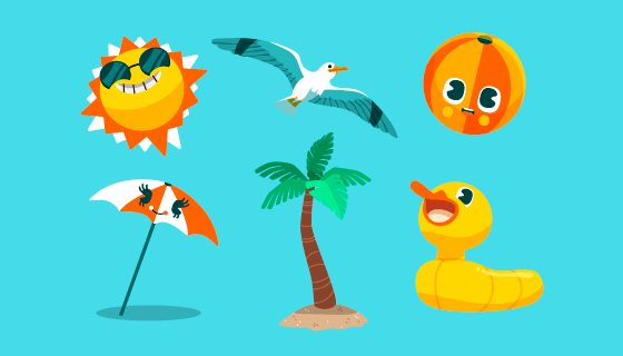 六个可爱的夏天元素矢量素材(AI/EPS)