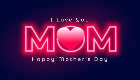 霓虹灯MOM字母设计母亲节快乐矢量素材(EPS)