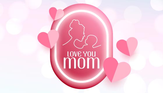 母子轮廓和爱心设计母亲节背景矢量素材(EPS)