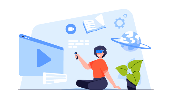 正在玩VR设备的女子插画矢量素材(EPS)