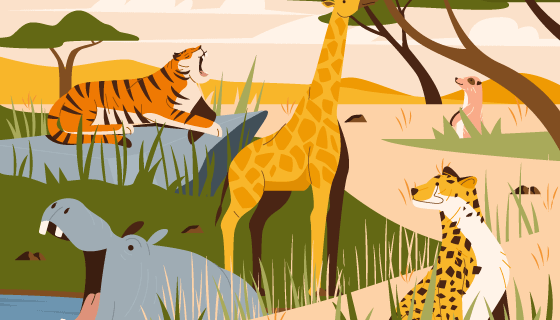 老虎长颈鹿豹子等扁平风格的动物矢量素材(AI/EPS)