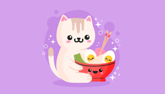 准备吃面条的猫咪矢量素材(AI/EPS)