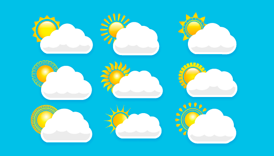 九个不同太阳和白云矢量素材(EPS)