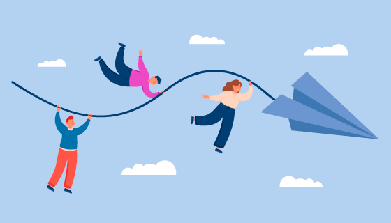 跟着纸飞机飞翔的人们插画矢量素材(EPS)