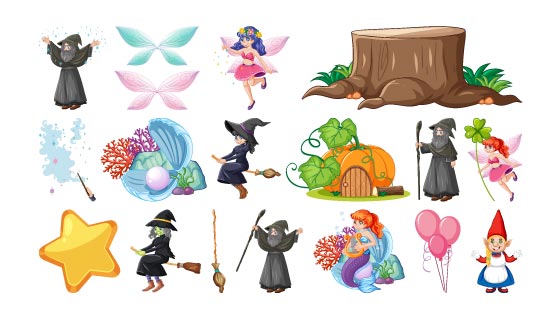 童话故事里的人物和元素矢量素材(EPS/PNG)