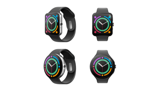 不同角度的方形和圆形智能手表矢量素材(EPS)