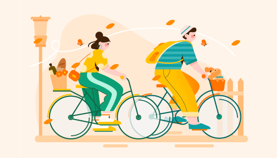 背着包骑自行车的年轻人插画矢量素材(AI/EPS)