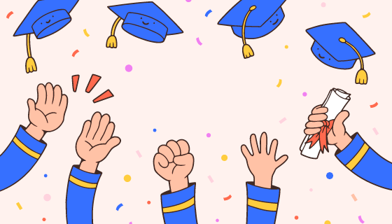 抛起学士帽庆祝毕业的学子矢量素材(AI/EPS)