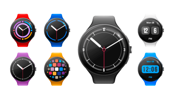 不同表盘的圆形智能手表矢量素材(EPS)