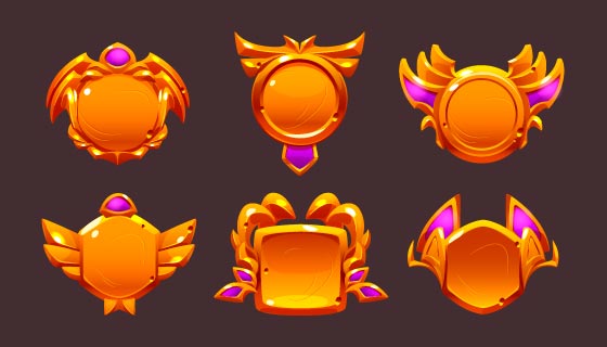 六个金色的游戏徽章矢量素材(EPS)