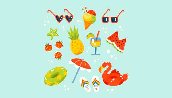 手绘风格可爱的夏天元素矢量素材(AI/EPS)