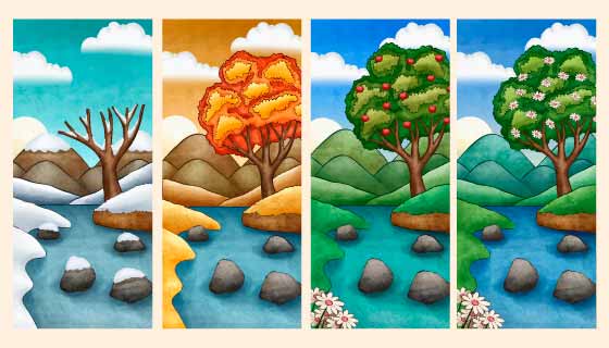 山间小溪春夏秋冬四季变换矢量素材(AI/EPS)