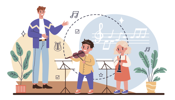 在上音乐课的老师和学生们插画矢量素材(EPS)