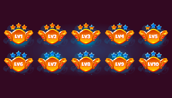 金色的游戏等级LV徽章矢量素材(EPS)