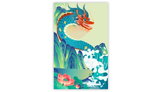 山脉中飞出的龙设计端午节背景矢量素材(EPS)