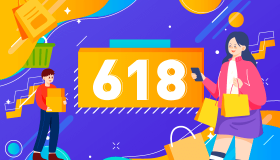 开心购物的人们设计618购物节矢量素材(EPS)