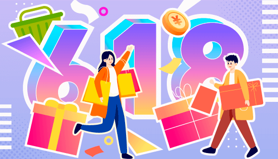 开心购物的人们618购物节背景矢量素材(EPS)