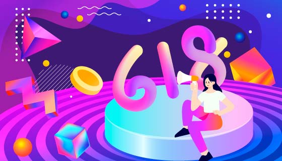 广播的女子设计618购物节背景矢量素材(EPS)