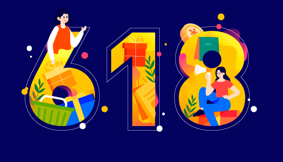 创意多彩数字设计618购物节矢量素材(EPS)