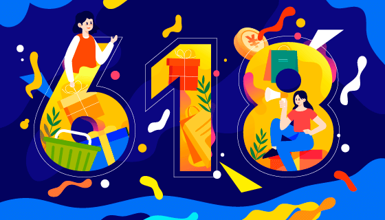 创意多彩数字设计618购物节背景矢量素材(EPS)