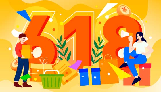 开心购物的人们设计618购物节背景矢量素材(EPS)