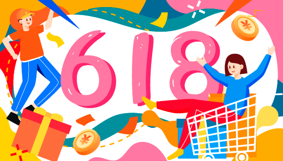 快乐购物的人们618购物节矢量素材(EPS)