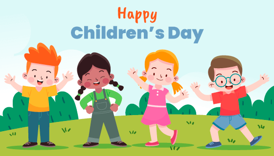 四位小朋友设计儿童节快乐矢量素材(AI/EPS)