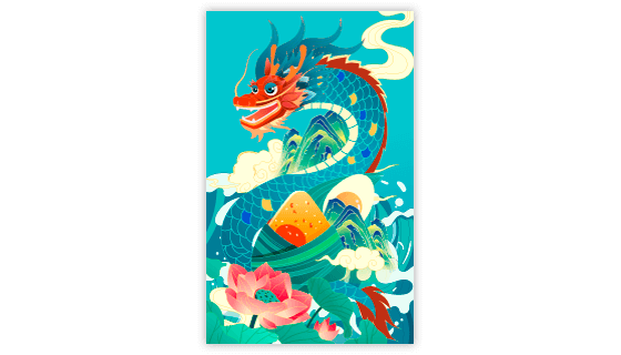 威武的龙和粽子设计端午节矢量素材(EPS)