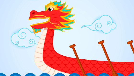 扁平风格的红色龙舟矢量素材(EPS)