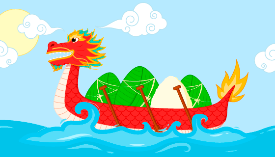 载着粽子过江的龙舟端午节矢量素材(EPS)