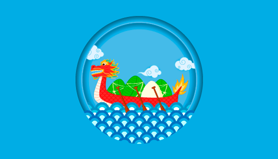 载着粽子过江的龙舟端午节矢量素材(EPS)