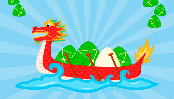 载着粽子过江的龙舟端午节矢量素材(EPS)