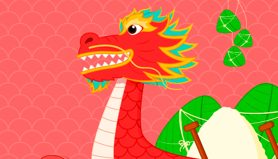 载着粽子的红色龙舟端午节矢量素材(EPS)