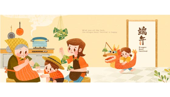包粽子的人们设计端午节banner矢量素材(EPS)