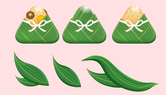 粽子和粽叶端午节元素矢量素材(EPS)