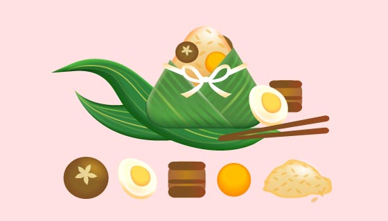 粽子和各种食材端午节元素矢量素材(EPS)