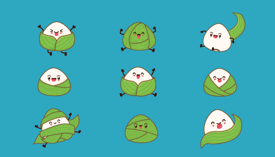 九个不同表情的粽子矢量素材(EPS)