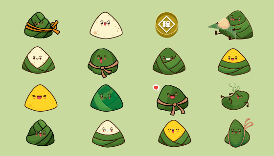 16个开心的粽子矢量素材(EPS/PNG)