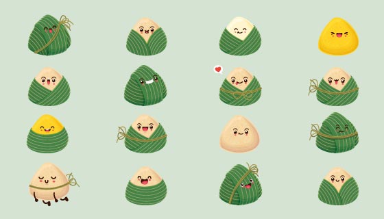 16个可爱的粽子矢量素材(EPS/PNG)