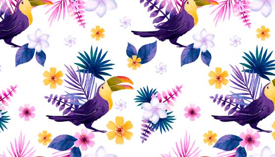 水彩巨嘴鸟图案夏季背景矢量素材(AI/EPS)