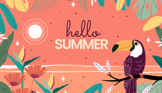 巨嘴鸟和热带植物夏季背景矢量素材(AI/EPS)